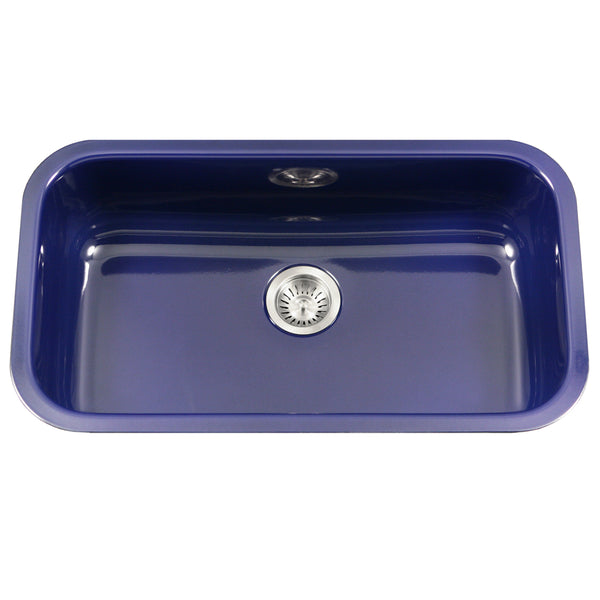 Houzer 31" Porcelain Enamel Steel Undermount Single Bowl Kitchen Sink, Blue, PCG-3600 NB