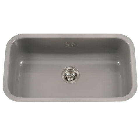 Houzer 31" Porcelain Enamel Steel Undermount Single Bowl Kitchen Sink, Gray, PCG-3600 SL