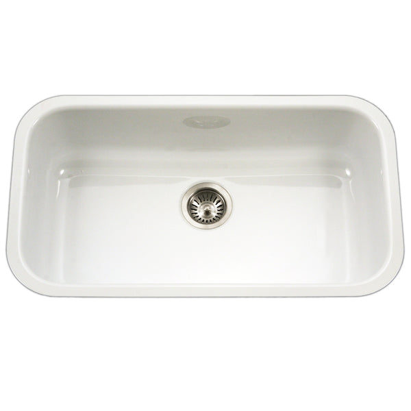 Houzer 31" Porcelain Enamel Steel Undermount Single Bowl Kitchen Sink, White, PCG-3600 WH