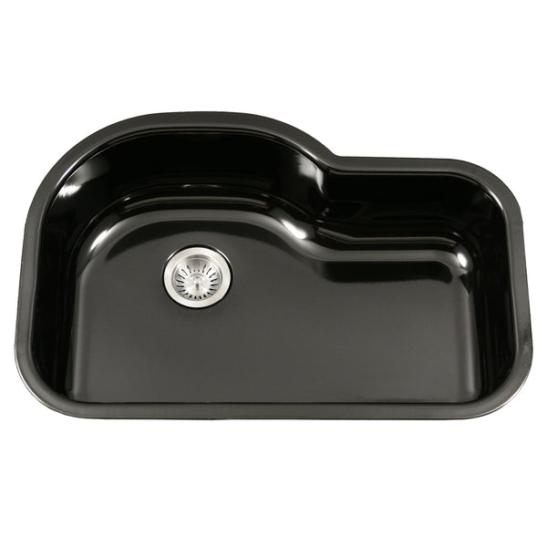 Houzer 31" Porcelain Enamel Steel Undermount Single Bowl Kitchen Sink, Black, PCH-3700 BL