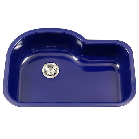 Houzer 31" Porcelain Enamel Steel Undermount Single Bowl Kitchen Sink, Blue, PCH-3700 NB