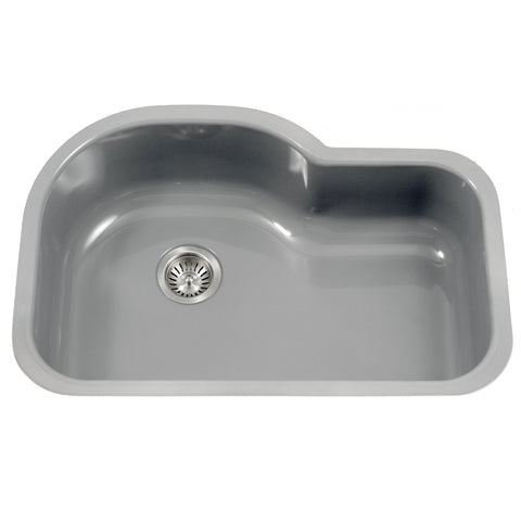 Houzer 31" Porcelain Enamel Steel Undermount Single Bowl Kitchen Sink, Gray, PCH-3700 SL