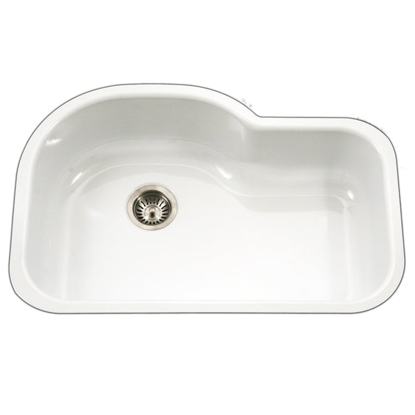 Houzer 31" Porcelain Enamel Steel Undermount Single Bowl Kitchen Sink, White, PCH-3700 WH