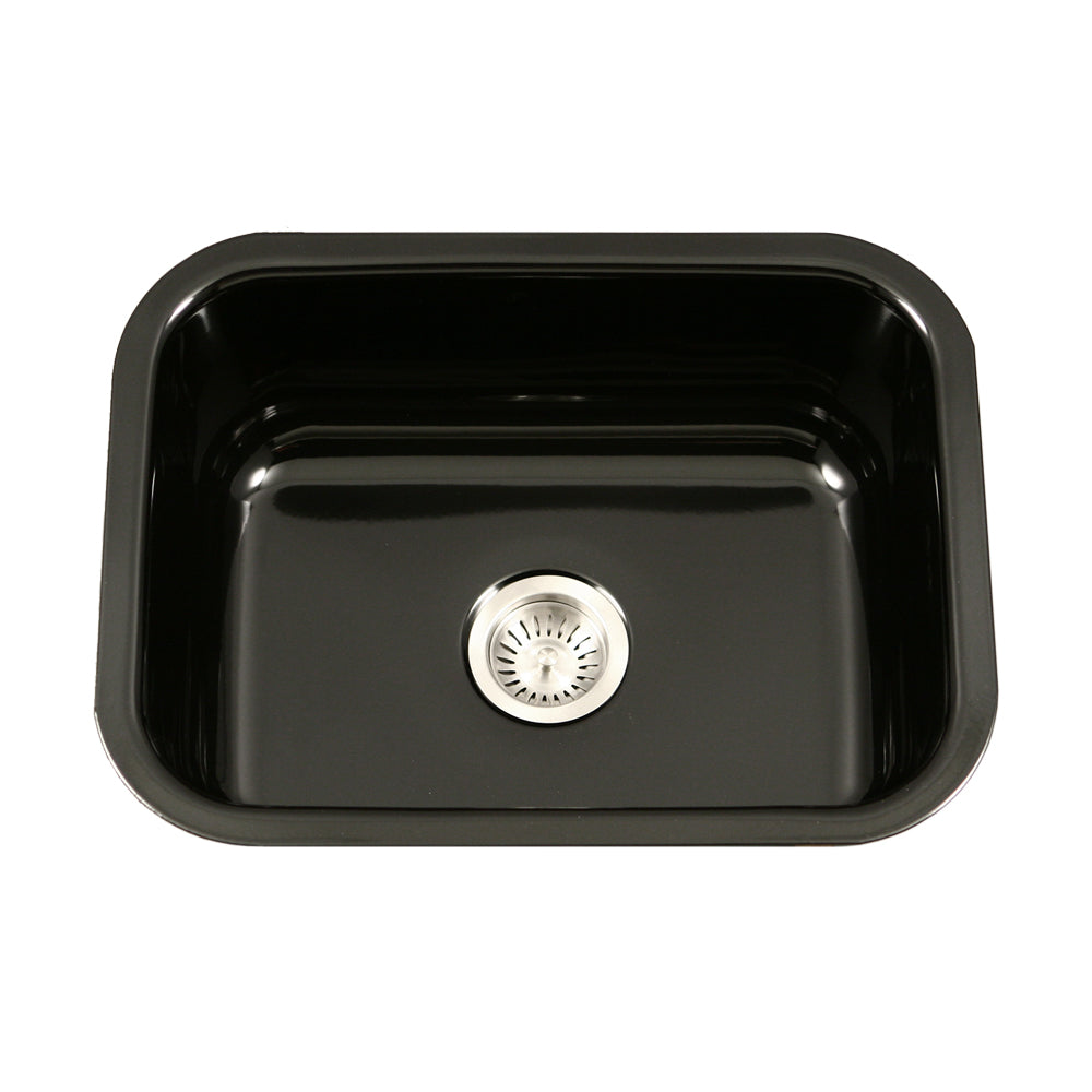 Houzer 23" Porcelain Enamel Steel Undermount Single Bowl Kitchen Sink, Black, PCS-2500 BL - The Sink Boutique