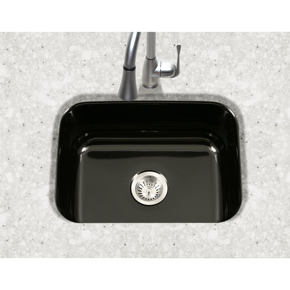 Houzer 23" Porcelain Enamel Steel Undermount Single Bowl Kitchen Sink, Black, PCS-2500 BL - The Sink Boutique