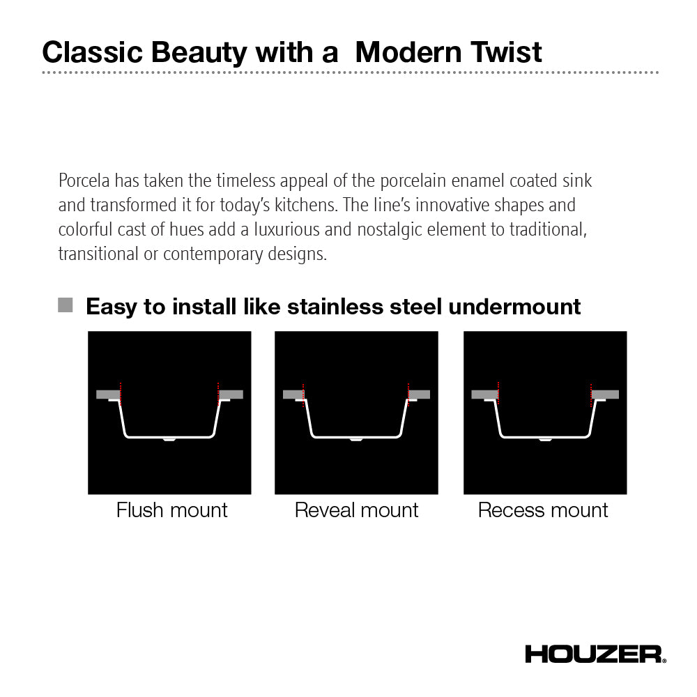Houzer 23" Porcelain Enamel Steel Undermount Single Bowl Kitchen Sink, Black, PCS-2500 BL - The Sink Boutique