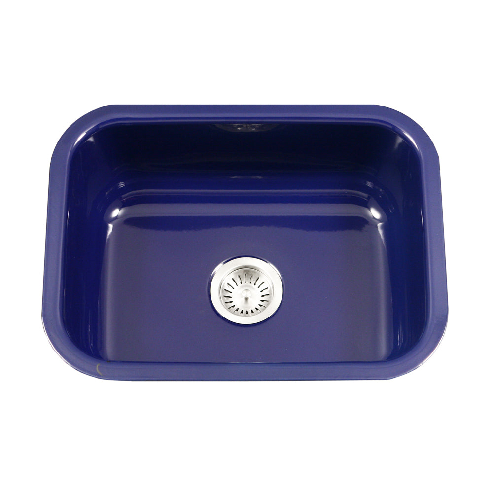 Houzer 23" Porcelain Enamel Steel Undermount Single Bowl Kitchen Sink, Blue, PCS-2500 NB - The Sink Boutique
