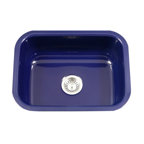 Houzer 23" Porcelain Enamel Steel Undermount Single Bowl Kitchen Sink, Blue, PCS-2500 NB - The Sink Boutique