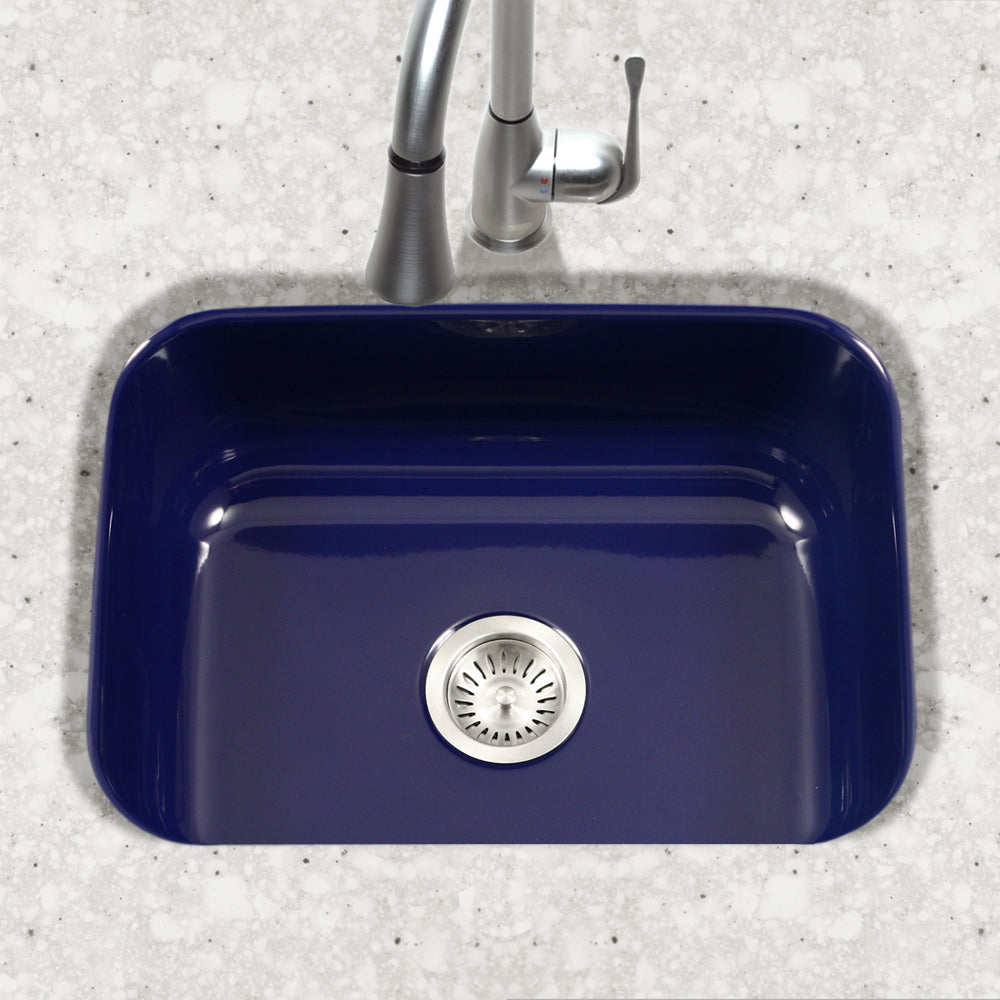 Houzer 23" Porcelain Enamel Steel Undermount Single Bowl Kitchen Sink, Blue, PCS-2500 NB - The Sink Boutique