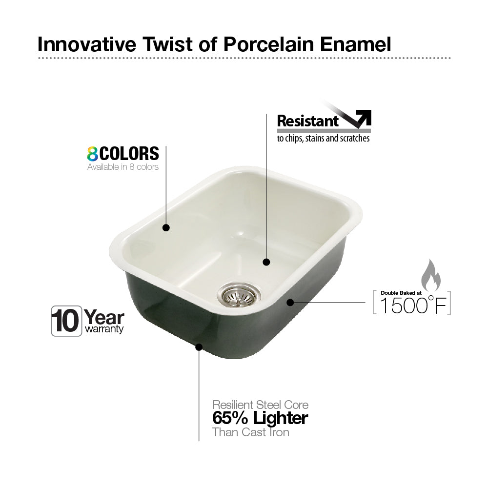Houzer 23" Porcelain Enamel Steel Undermount Single Bowl Kitchen Sink, Gray, PCS-2500 SL - The Sink Boutique