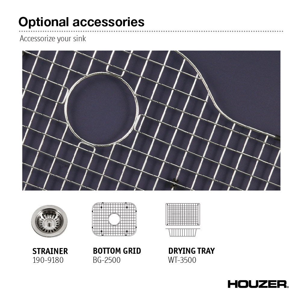 Houzer 23" Porcelain Enamel Steel Undermount Single Bowl Kitchen Sink, Gray, PCS-2500 SL - The Sink Boutique