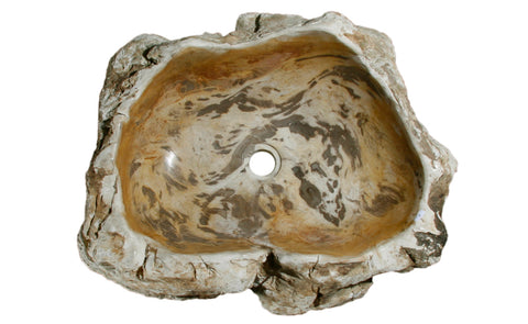 23" Petrified Wood Stone Vessel Sink, Beige, Brown - The Sink Boutique