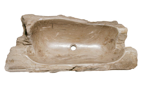 36" Petrified Wood Stone Vessel Sink, Taupe - The Sink Boutique