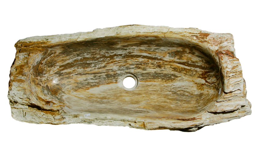 30" Petrified Wood Stone Vessel Sink, Beige, Brown - The Sink Boutique
