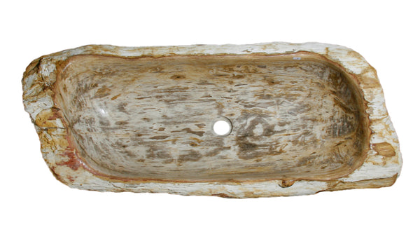 39" Petrified Wood Stone Vessel Sink, Cream, Red Orange - The Sink Boutique