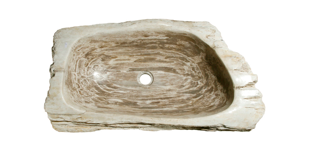 27" Petrified Wood Stone Vessel Sink, Rectangle, Taupe, PEWD-#013
