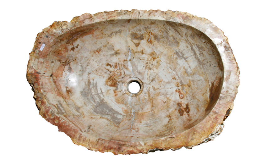 24" Petrified Wood Stone Vessel Sink, Cream, Red Orange - The Sink Boutique