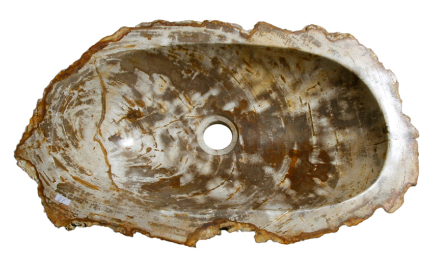 21" Petrified Wood Stone Vessel Sink, Oval, Brown, Cream - The Sink Boutique