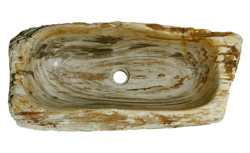 28" Petrified Wood Stone Vessel Sink, Rectangle, Beige - The Sink Boutique