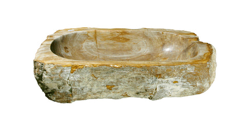 21" Petrified Wood Stone Vessel Sink, Rectangle, Beige, Black, PEWD-#096 - The Sink Boutique