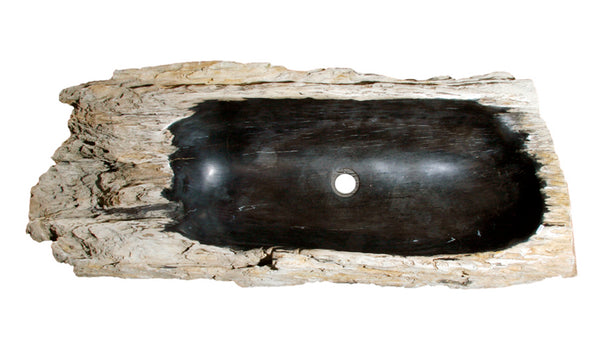 44" Petrified Wood Stone Vessel Sink, Black - The Sink Boutique