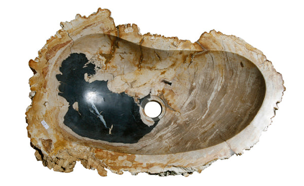 22.5" Petrified Wood Stone Vessel Sink, Beige, Black - The Sink Boutique