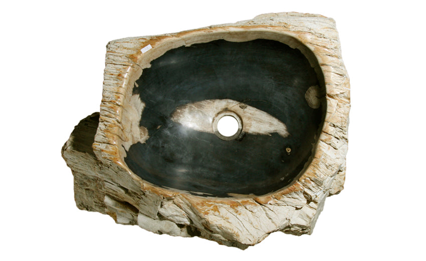 21" Petrified Wood Stone Vessel Sink, Black - The Sink Boutique