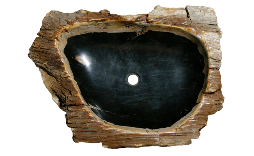 30" Petrified Wood Stone Vessel Sink, Black - The Sink Boutique