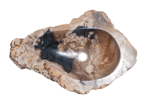 28" Petrified Wood Stone Vessel Sink, Beige, Black, Brown, PEWD-#3041