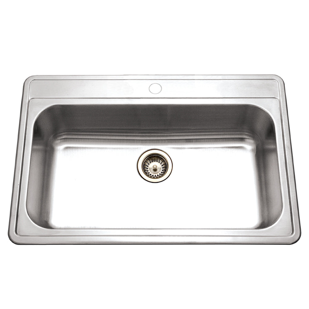Houzer 33" Stainless Steel Topmount Large Single Bowl Kitchen Sink, PGS-3122-1-1
