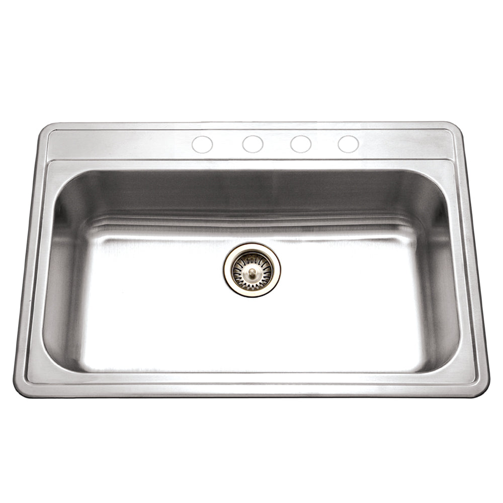 Houzer 33" Stainless Steel Topmount Large Single Bowl Kitchen Sink, PGS-3122-4-1