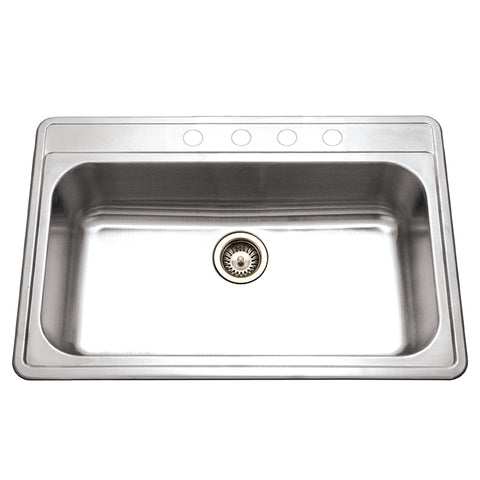 Houzer 33" Stainless Steel Topmount Large Single Bowl Kitchen Sink, PGS-3122-4-1