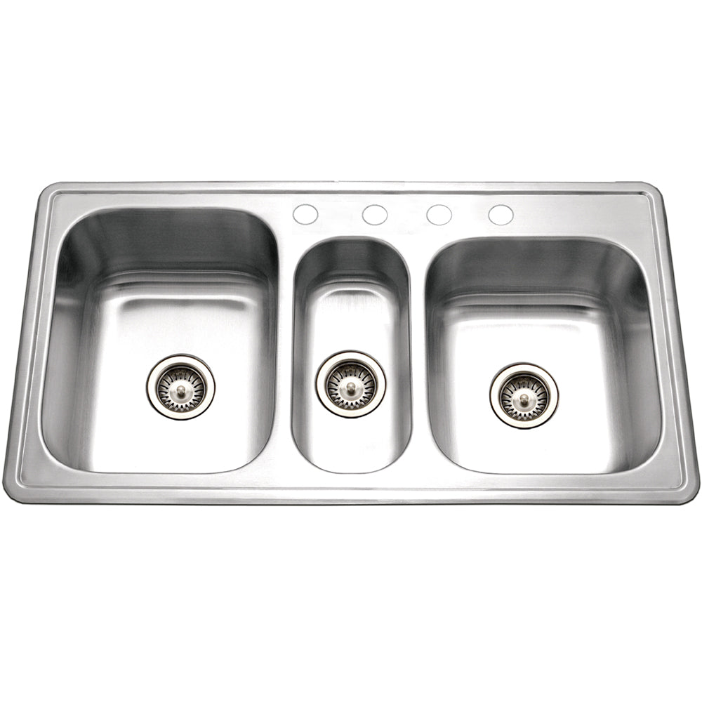 Houzer 41 Stainless Steel Topmount Triple Bowl Kitchen Sink, 18 Gauge,  PGT-4322-1