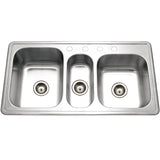 Houzer 41" Stainless Steel Topmount Triple Bowl Kitchen Sink, PGT-4322-1