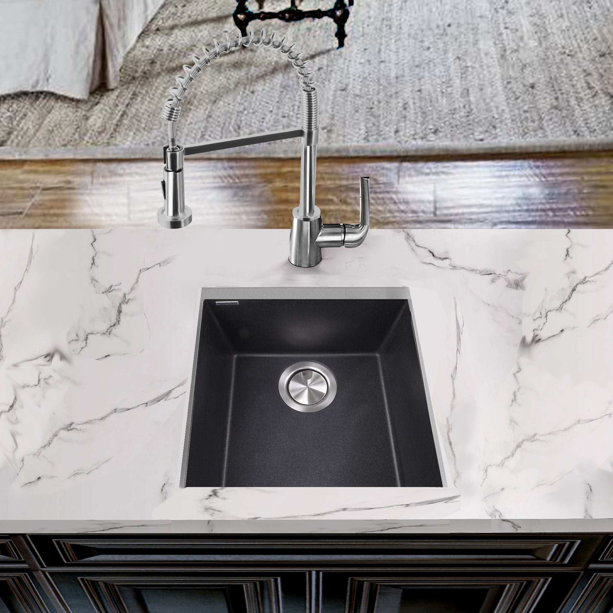 Nantucket Sinks Plymouth 16" Granite Composite Bar Sink, Black, PR1716-BL