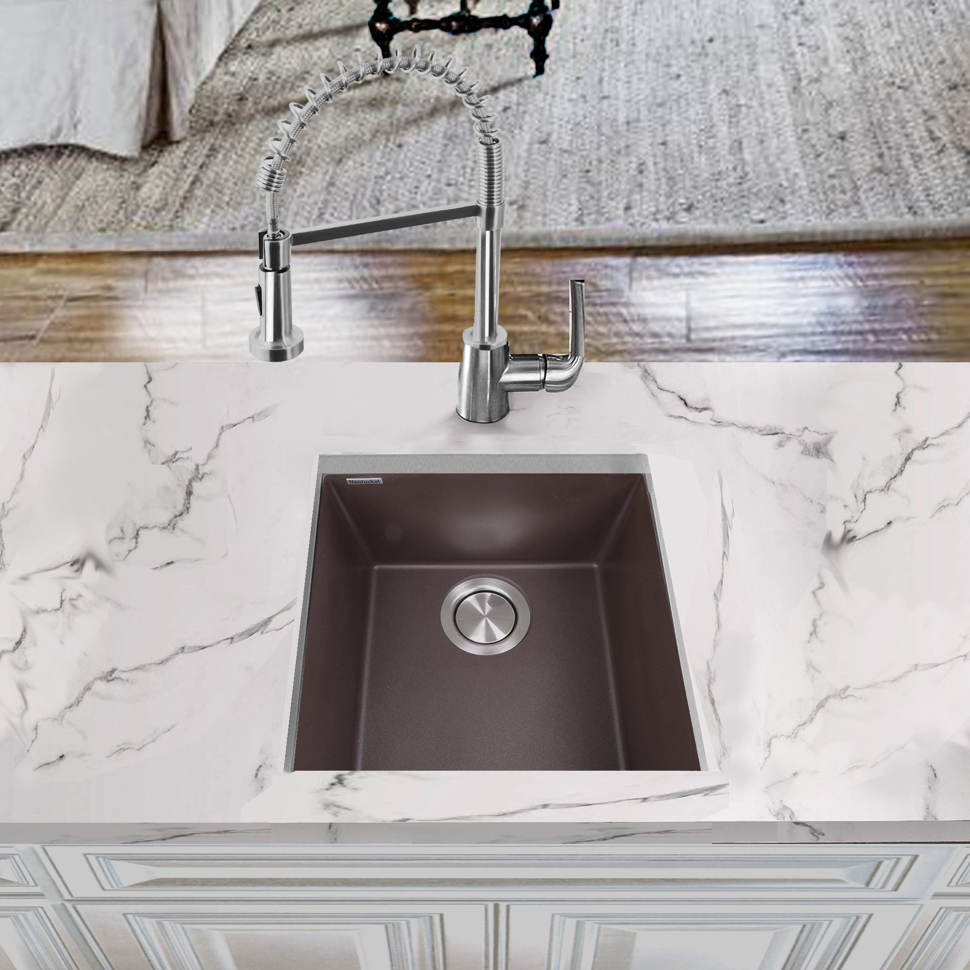 Nantucket Sinks Plymouth 16" Granite Composite Bar Sink, Brown, PR1716-BR