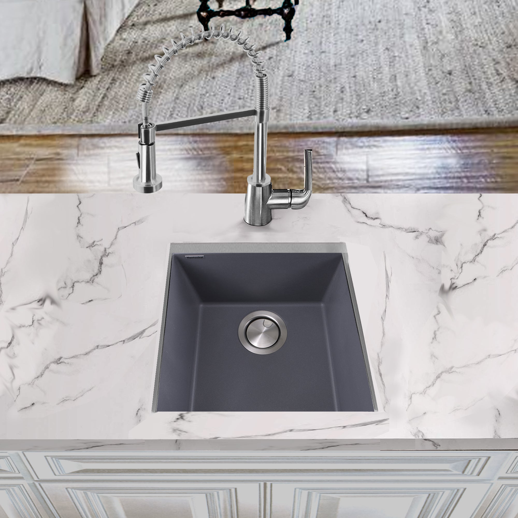 Nantucket Sinks Plymouth 16" Granite Composite Bar Sink, Titanium, PR1716-TI