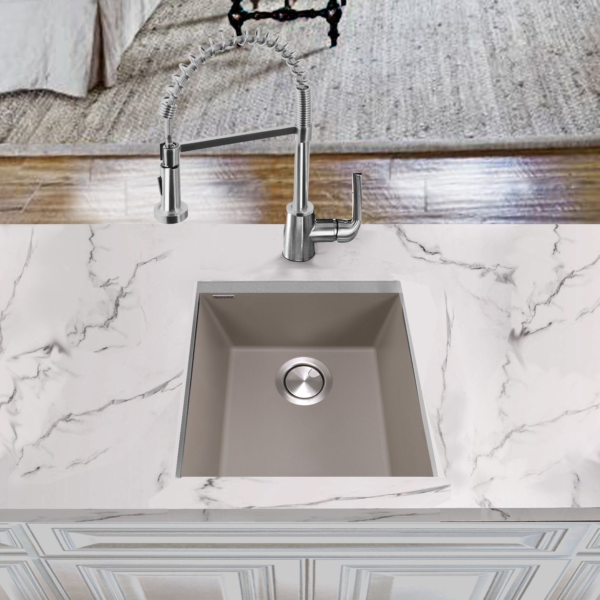 Nantucket Sinks Plymouth 16" Granite Composite Bar Sink, Truffle, PR1716-TR