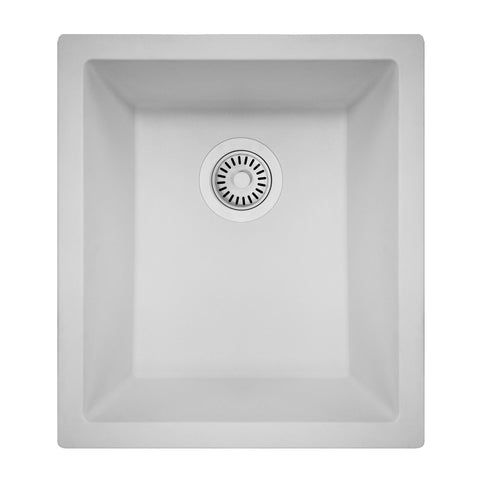 Nantucket Sinks Rockport 15" Rectangle Granite Composite Bar/Kitchen Sink with Accessories, White, PR1815-W