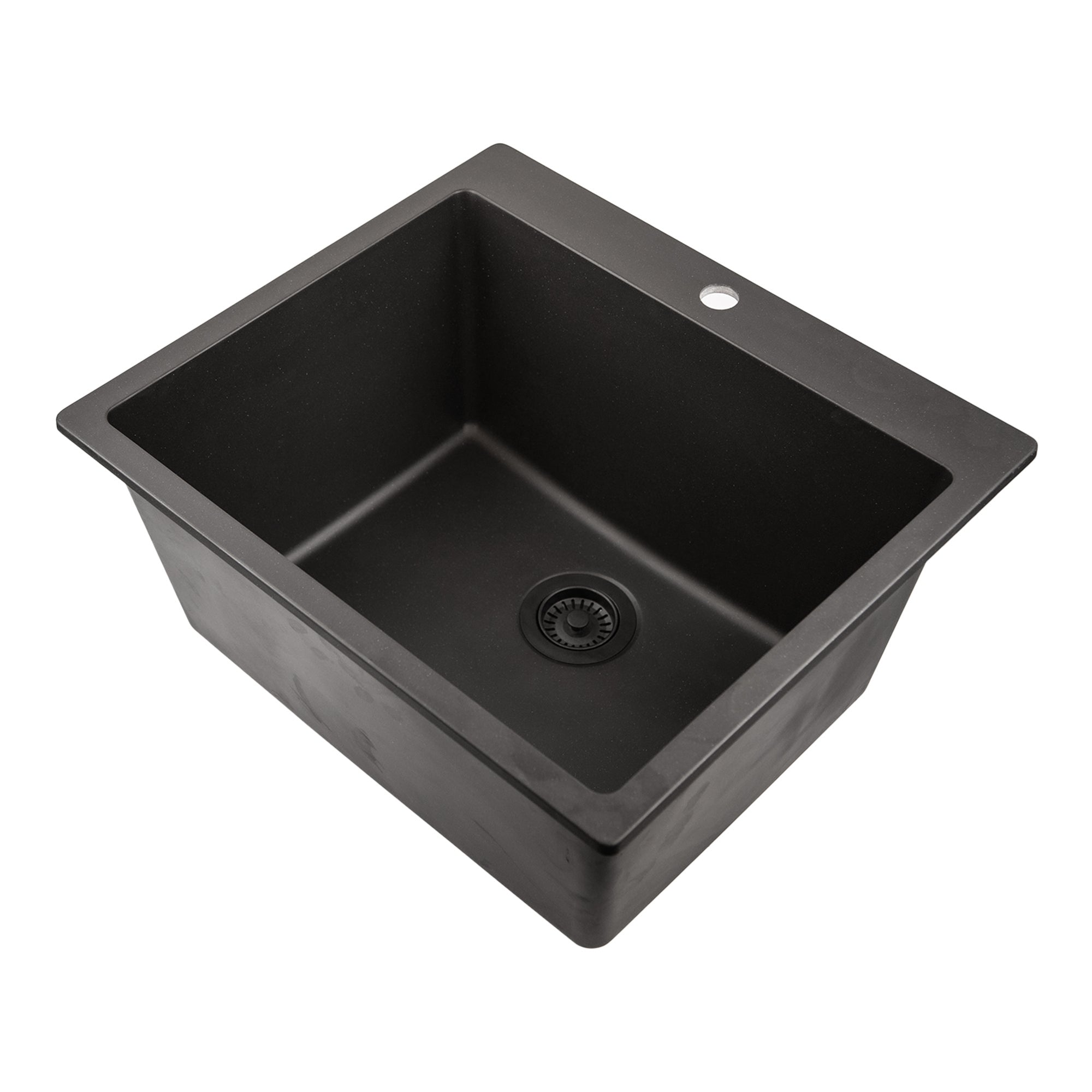 Nantucket Sinks Rockport 25" Dual Mount Granite Composite Laundry Sink, Black, PR2522-DM-BL