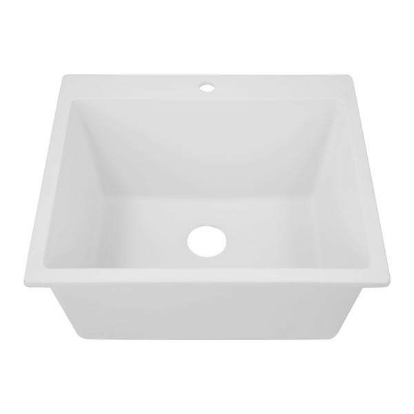 Nantucket Sinks Rockport 25" Dual Mount Granite Composite Laundry Sink, White, PR2522-DM-W