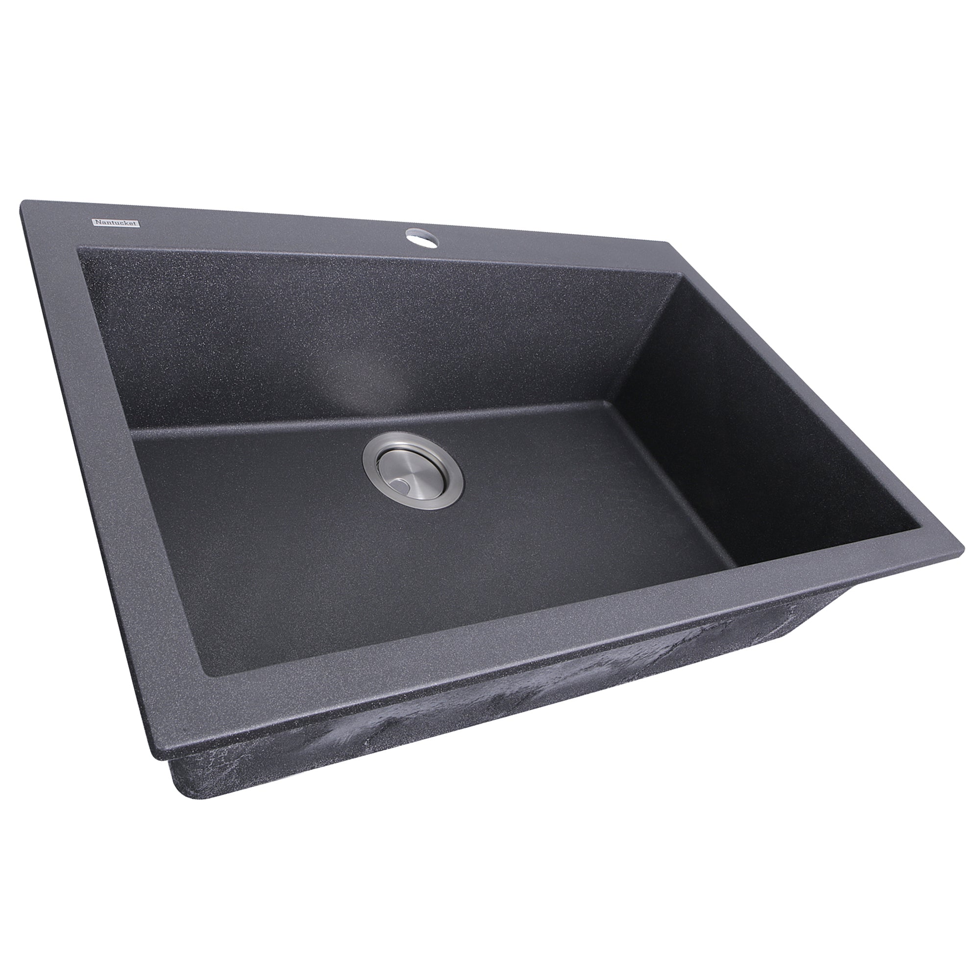 Nantucket Sinks Plymouth 27" Dual Mount Granite Composite Kitchen Sink with Accessories, Black, PR2720-DM-BL