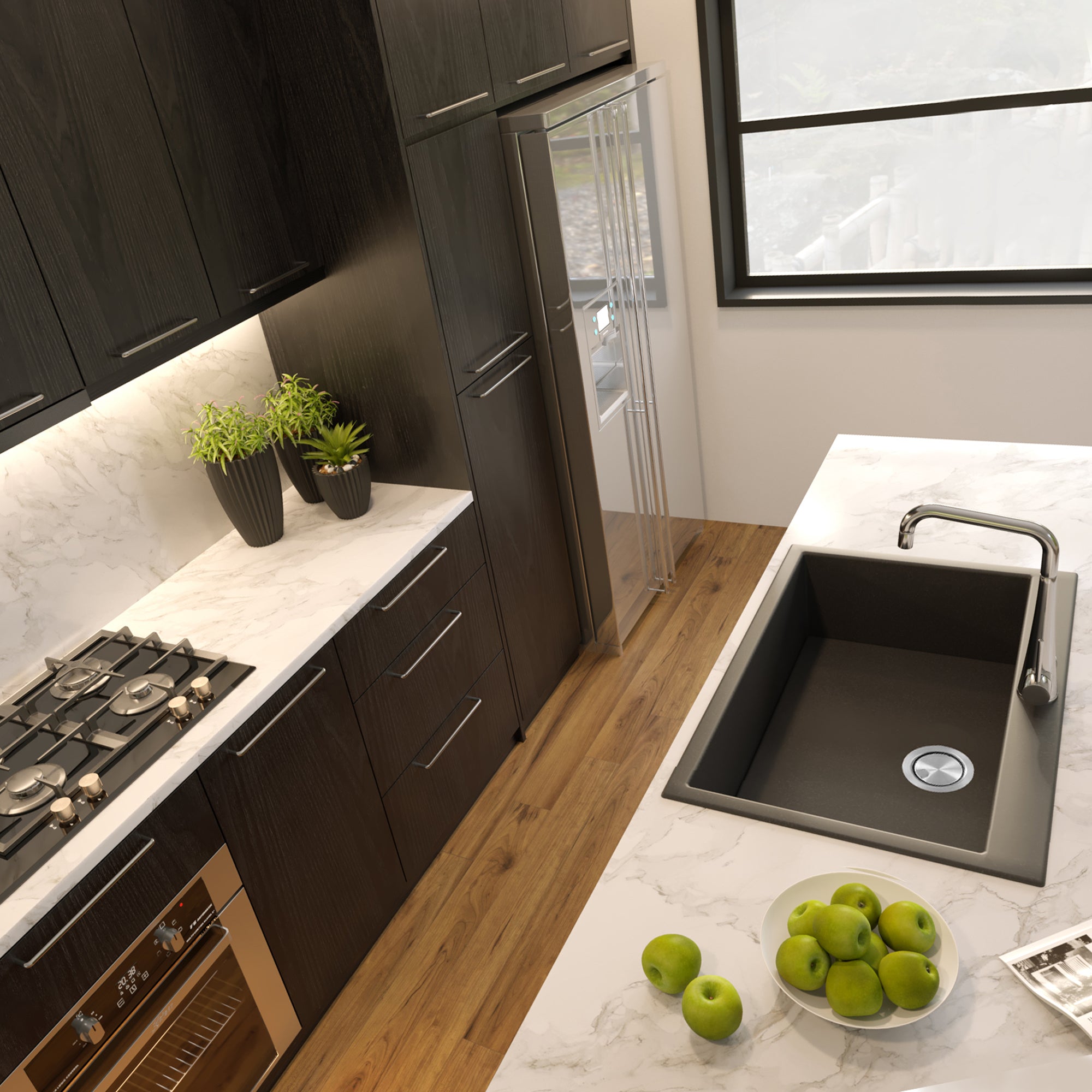 Nantucket Sinks Plymouth 27" Dual Mount Granite Composite Kitchen Sink with Accessories, Black, PR2720-DM-BL