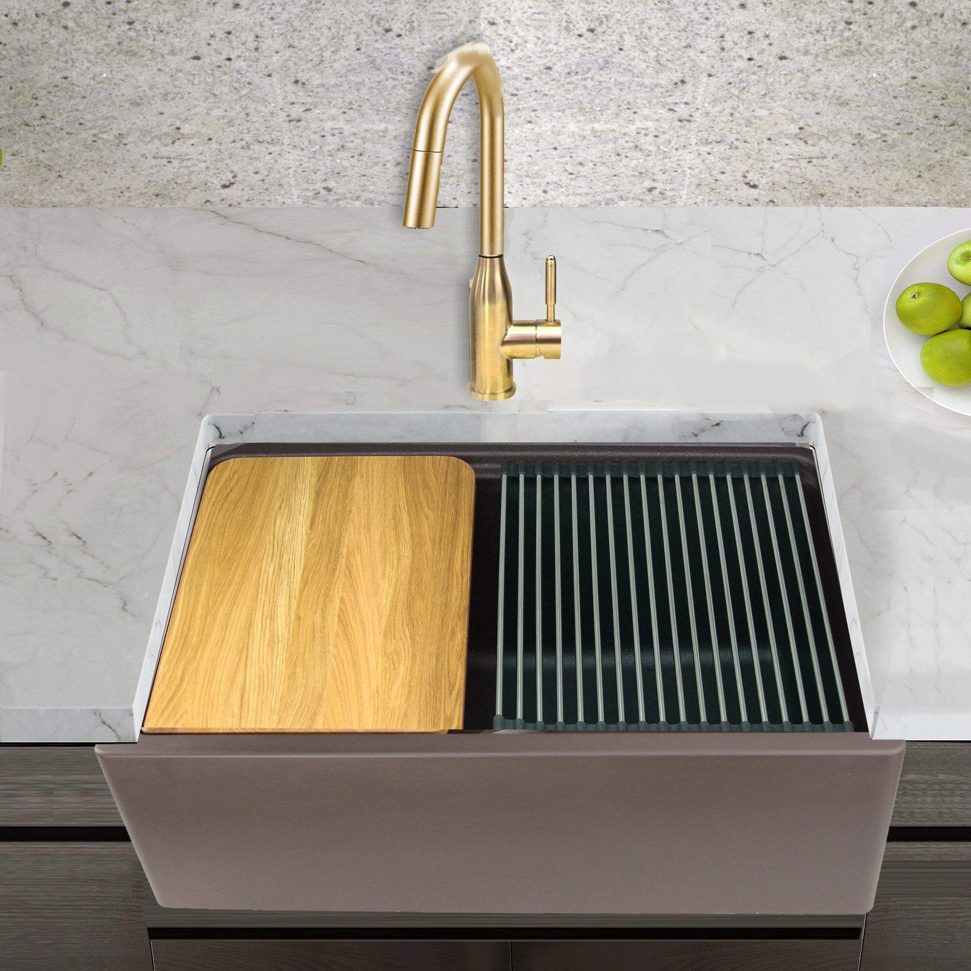 Alternate Image for Nantucket Sinks Rockport 30" Granite Composite Workstation Farmhouse Sink with Accessories, Brown, PR3020-APS-BR