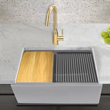 Nantucket Sinks Plymouth 30" Granite Composite Workstation Farmhouse Sink with Accessories, Light Grey, PR3020-APS-G