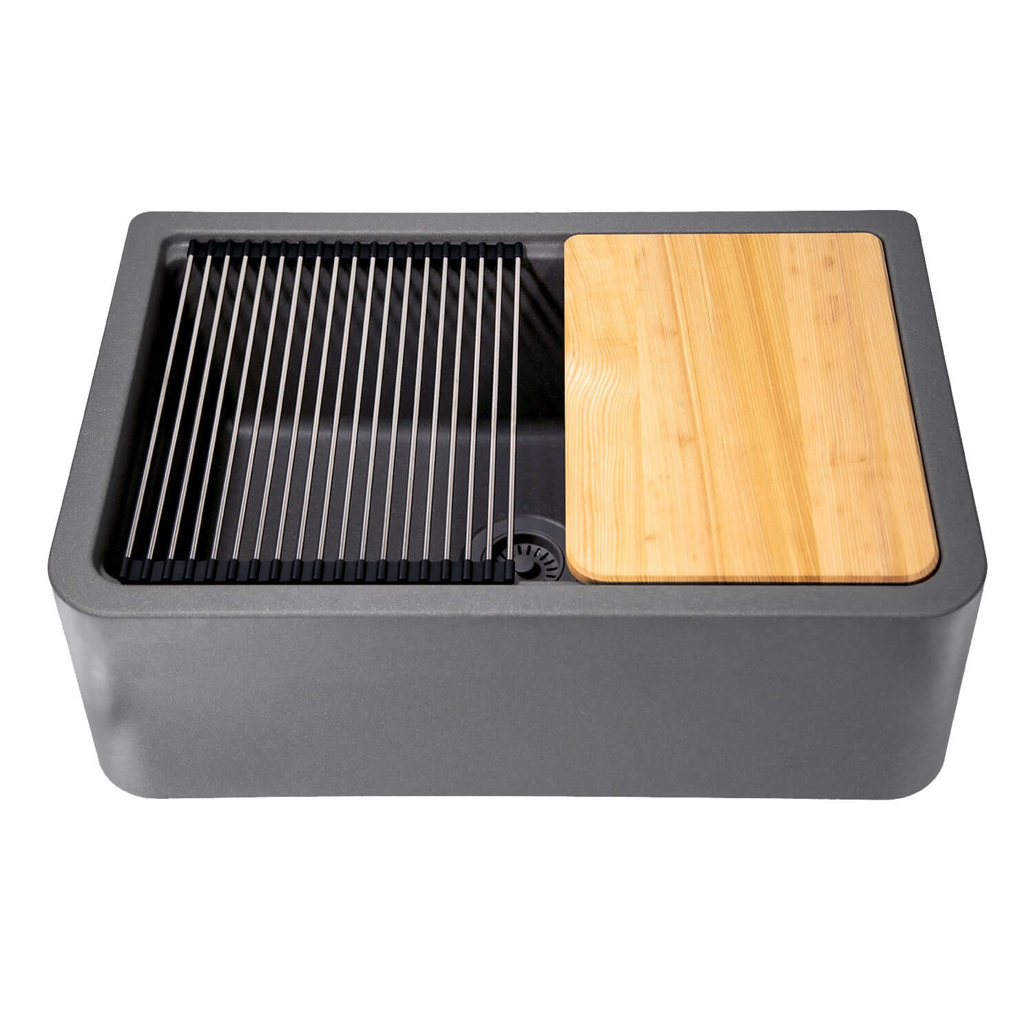 Nantucket Sinks Rockport 30" Granite Composite Workstation Farmhouse Sink with Accessories, Titanium, PR3020-APS-TI