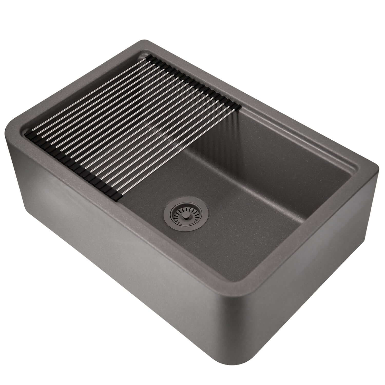 Nantucket Sinks Rockport 30" Granite Composite Workstation Farmhouse Sink with Accessories, Titanium, PR3020-APS-TI
