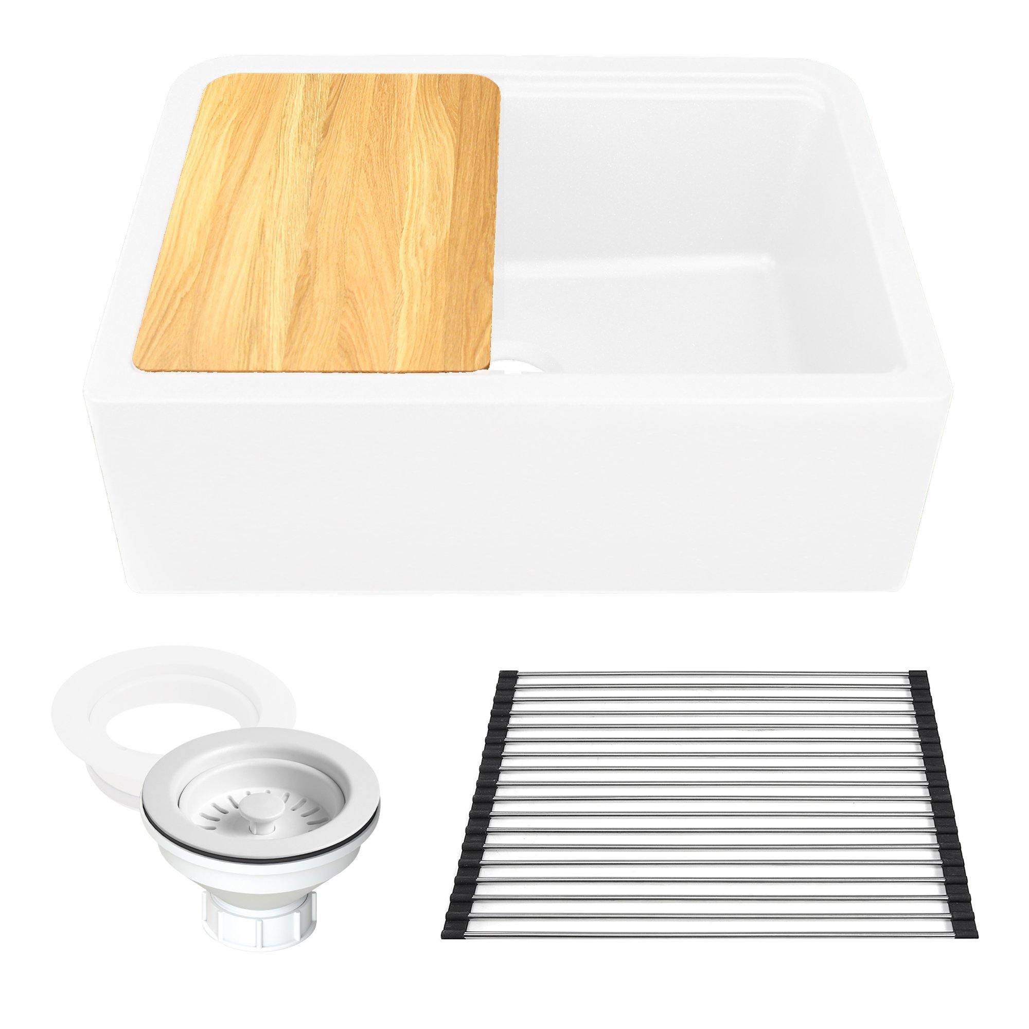 Nantucket Sinks Plymouth 30" Granite Composite Workstation Farmhouse Sink with Accessories, White, PR3020-APS-W - The Sink Boutique