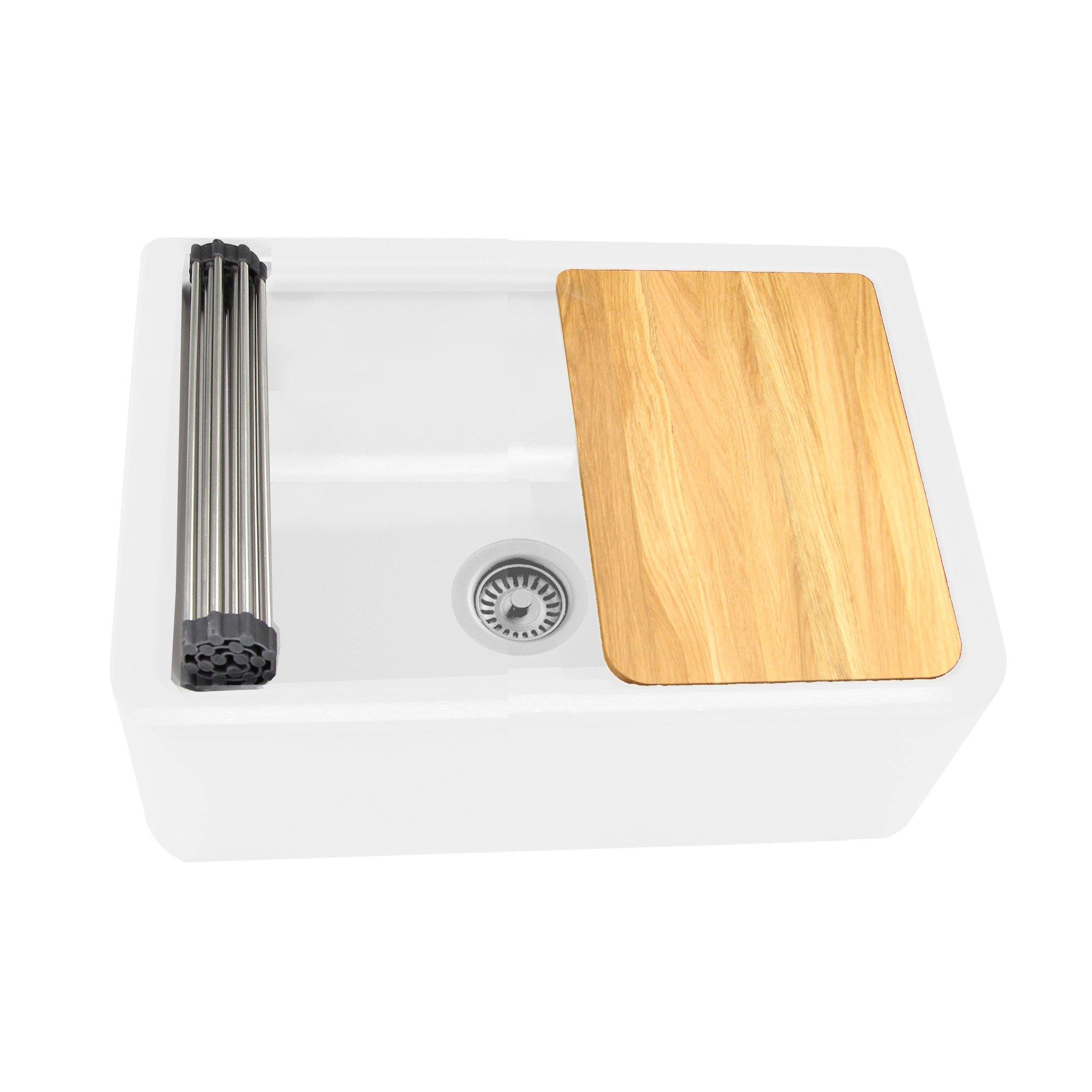 Nantucket Sinks Plymouth 30" Granite Composite Workstation Farmhouse Sink with Accessories, White, PR3020-APS-W - The Sink Boutique