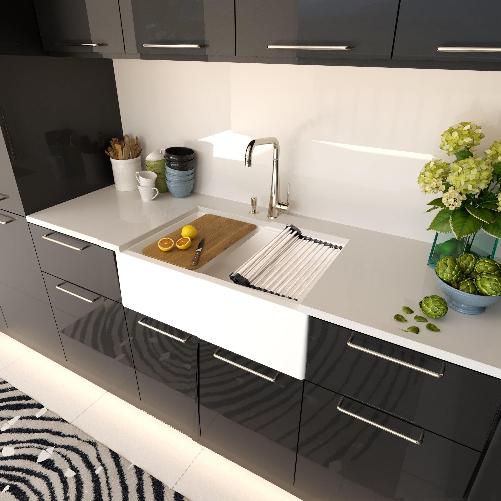 Nantucket Sinks Plymouth 30" Granite Composite Workstation Farmhouse Sink with Accessories, White, PR3020-APS-W - The Sink Boutique